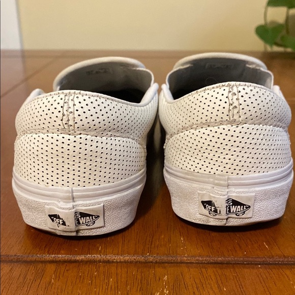 Vans Unisex Leather Like White Perforated Slip On Shoes Sneakers Skater - Picture 6 of 13